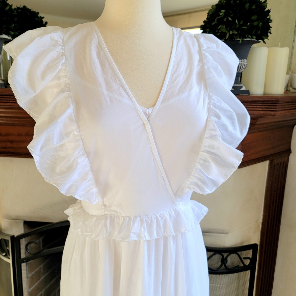 New! J Crew sz M Ruffle-sleeve White Cotton Voile Summer Midi Dress NWT - Picture 2 of 7